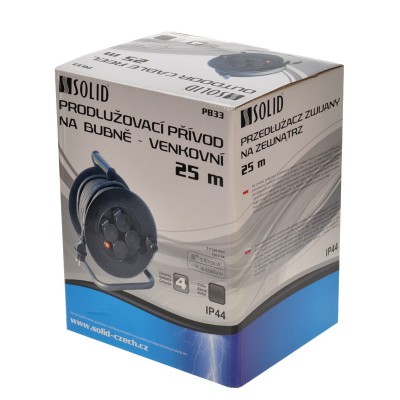 Solight prodlužovací přívod - na bubnu, 4 zásuvky, 25m kabel guma, 3x 1,5mm2, IP44 - foto č. 2