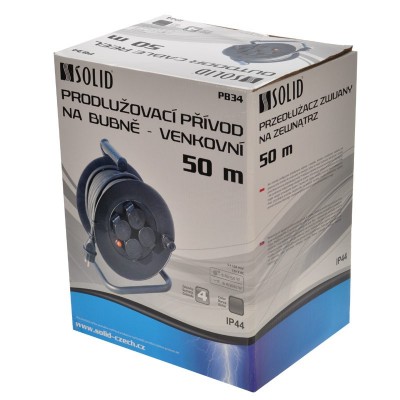 Solight prodlužovací přívod na bubnu, 4 zásuvky, venkovní, 50m gumový kabel, 3x 1,5mm2, IP44 - foto č. 2