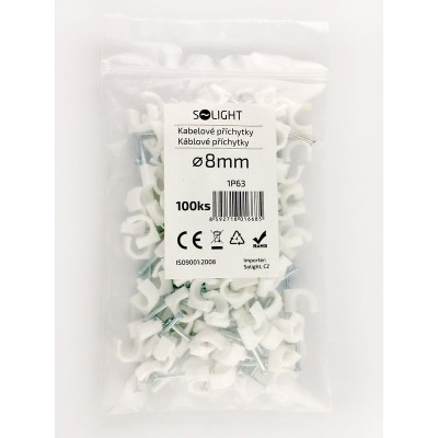 Solight kabelové příchytky, průměr 8mm, bílé, 100ks - foto č. 2