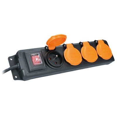 Solight prodlužovací přívod IP44, 4 zásuvky, gumový kabel, vypínač, venkovní, 10m - foto č. 2