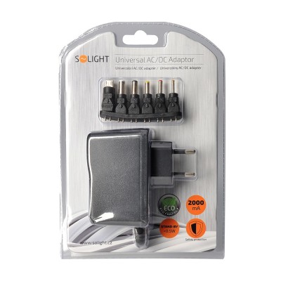 Solight univerzální síťový adaptér 2000mA, stabilizovaný, výměnné konektory - foto č. 2