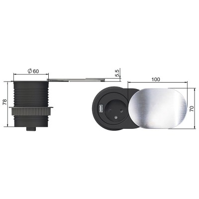 Solight 1x vestavná zásuvka + 1x USB s posuvným víčkem, délka 1,9m, USB 2400mA - foto č. 5