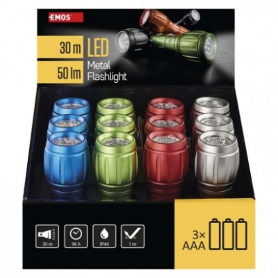 LED ruční kovová svítilna P3882, 50 lm, 3× AAA, 12 ks, display box (12 ks) - foto č. 9