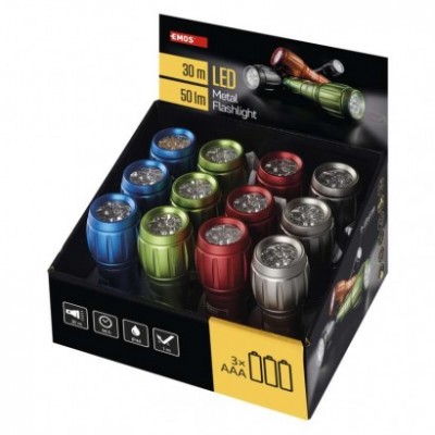 LED ruční kovová svítilna P3882, 50 lm, 3× AAA, 12 ks, display box (12 ks) - foto č. 12