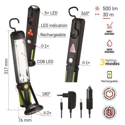COB LED + LED pracovní svítilna P4525,500 lm,Li-Ion 2000 mAh (1 ks) - foto č. 26